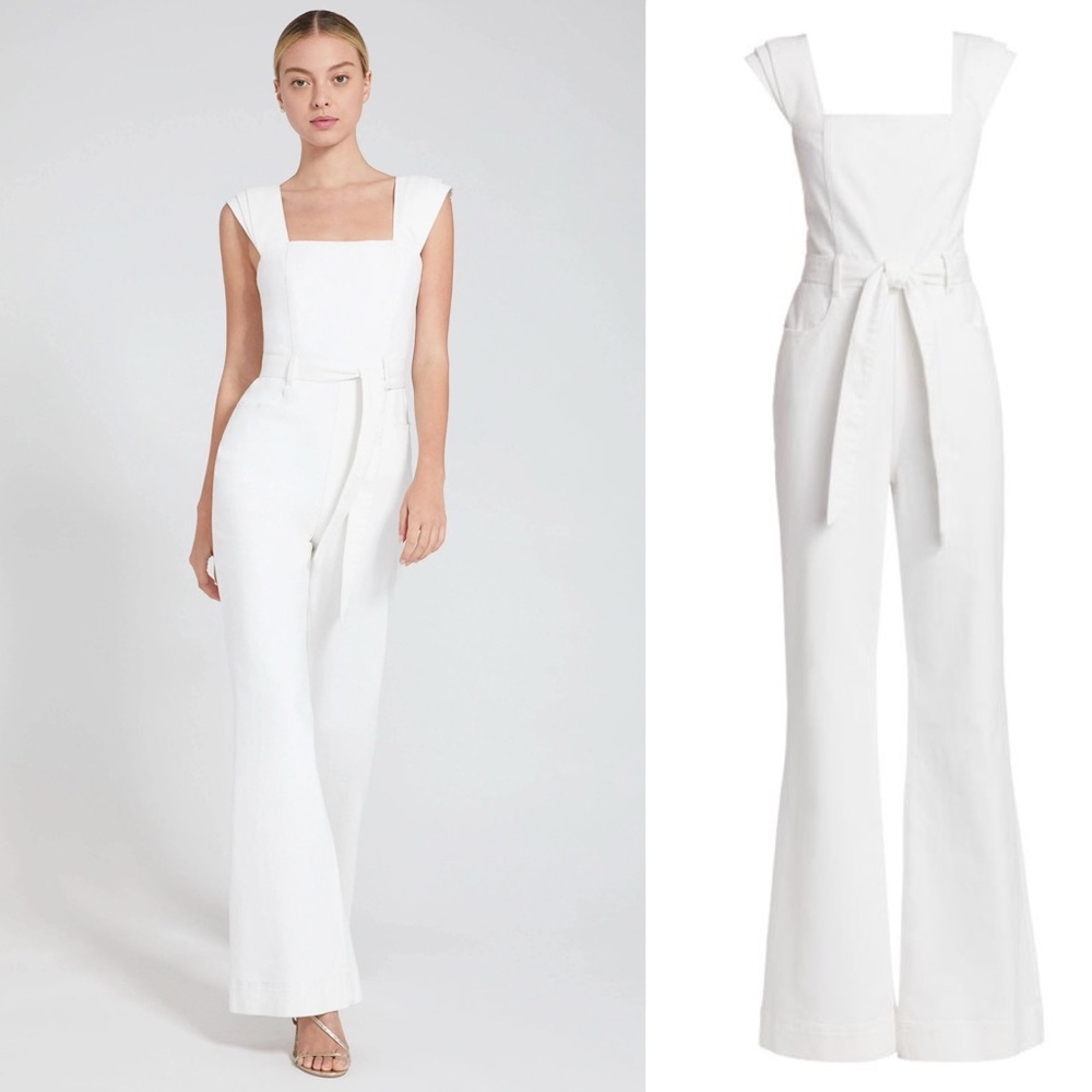Alice + Olivia White Denim Jumpsuit Size 8 White Stretch Denim Jumpsuit Size 29 - Picture 14 of 15